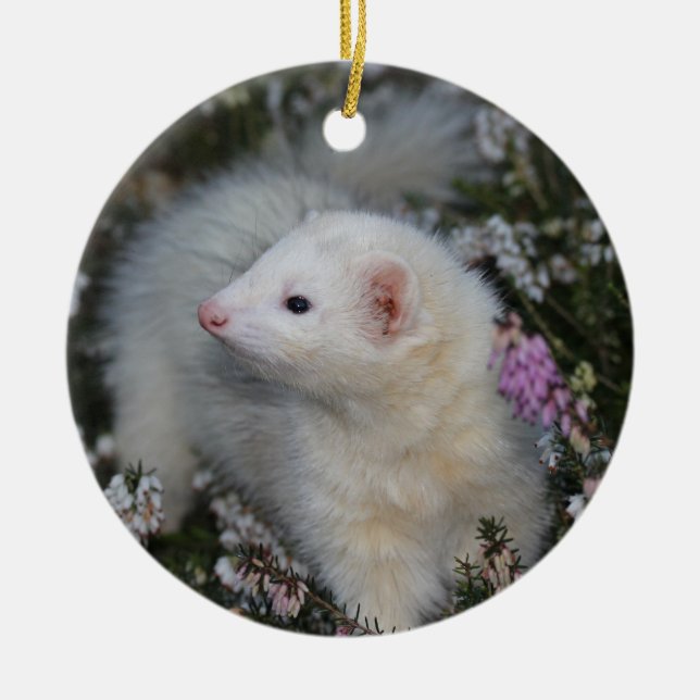 White Ferret i Flowers Julgransprydnad Keramik (Framsidan)