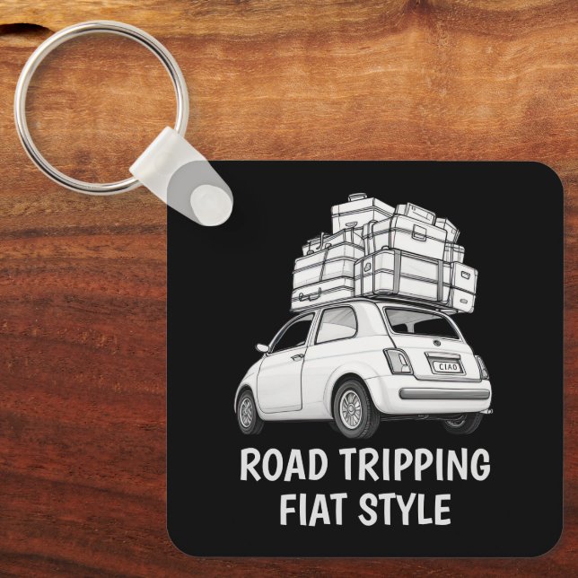 White Fiat Car Nyckelring (Framsida)