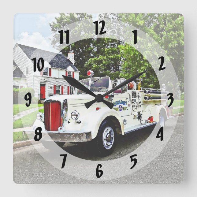 White Fire Lastbil Fyrkantig Klocka (Framsida)