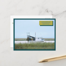 White Fishing Boat Ocean Savannah Georgia Vykort