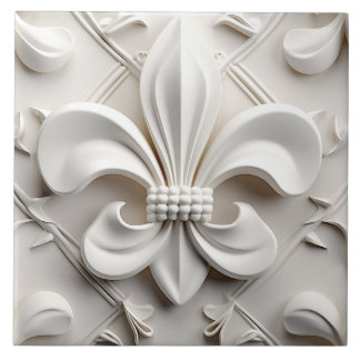 White Fleur De Lis Ceramic Tile Kakelplatta