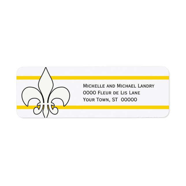 White Fleur de Lis med Guld Rand Returadress Etikett (Framsidan)