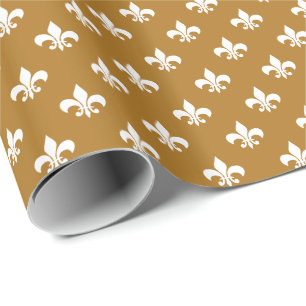 White Fleur-de-lis på Matte Guld Presentpapper