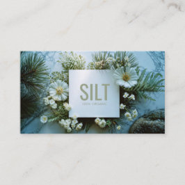 White Floral and Evergreen Pine Marble Texture Visitkort