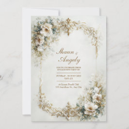 White Floral And Gold Baroque Scroll Wedding Inbjudningar