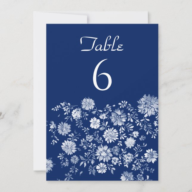 White Floral Border blue Wedding Table Number Card Inbjudningar (Framsida)