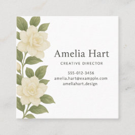 White Floral Business Card Fyrkantigt Visitkort