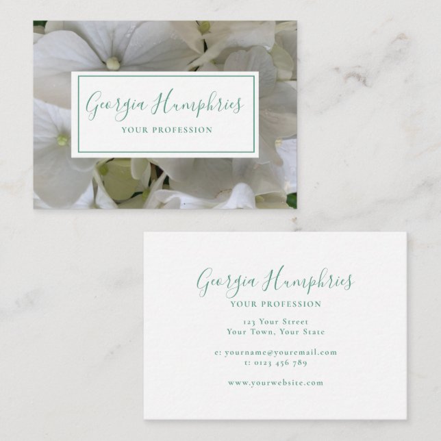 White Floral Classic Business Card (Fram/baksida)