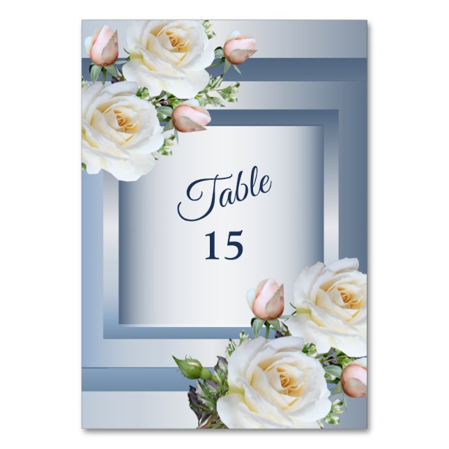 White Floral Elegant Blue Gray Bordsnummer (Framsidan)