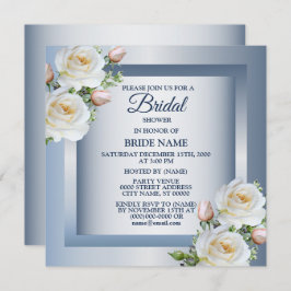 White Floral Elegant Blue Gray Bridal Shower Inbjudningar