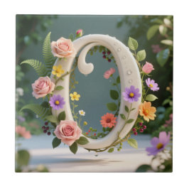 White Floral Garden Monogram Letter O Kakelplatta