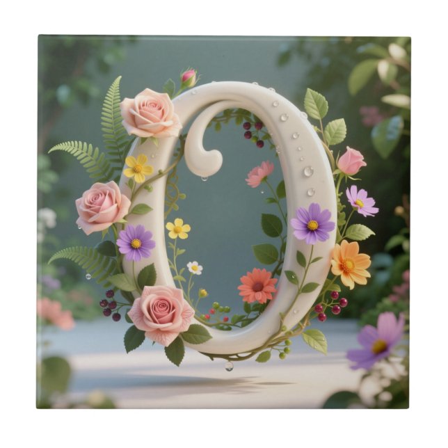 White Floral Garden Monogram Letter O Kakelplatta (Framsidan)