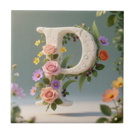 White Floral Garden Monogram Letter P Kakelplatta