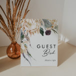 White Floral Guest Book Sign Poster<br><div class="desc">We designed this White Floral Guest Book Sign to complete your rustic dark tropical wedding. With its bohemian watercolor greenery to its modern boho winter flowers, including protea, dahlia, and dried lotus, the design is sure to set off your moody, minimalist green and white theme. Change the text and add...</div>