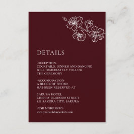 White Floral Line Art Burgundy Wedding Tilläggskort