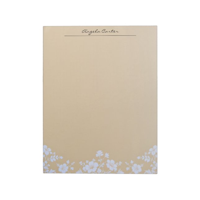 White Floral on Tan Anteckningsblock (Roterad)