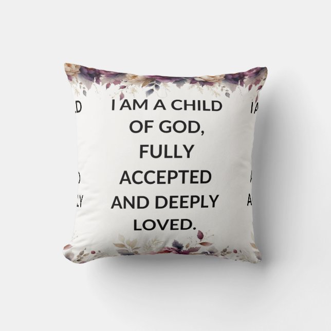 White floral pillow with a simple religious quote kudde (Framsida)