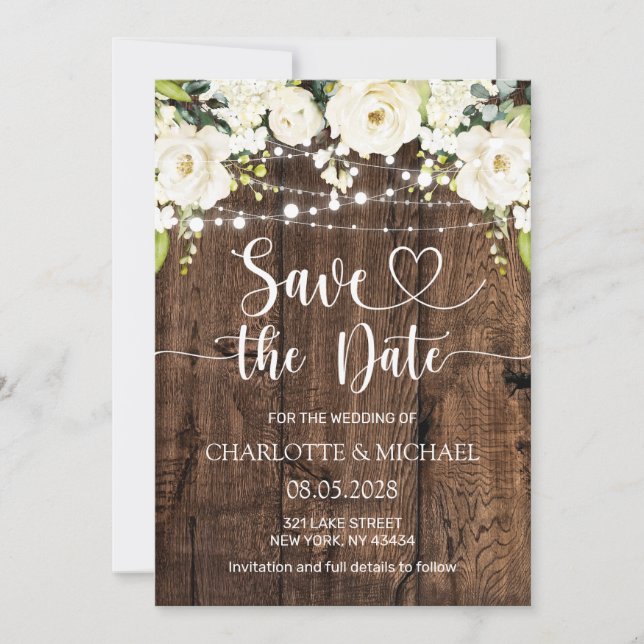 White Floral Save the Date Wedding Inbjudningar (Framsida)