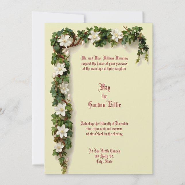 White Floral Vine Border Wedding Inbjudningar (Framsida)