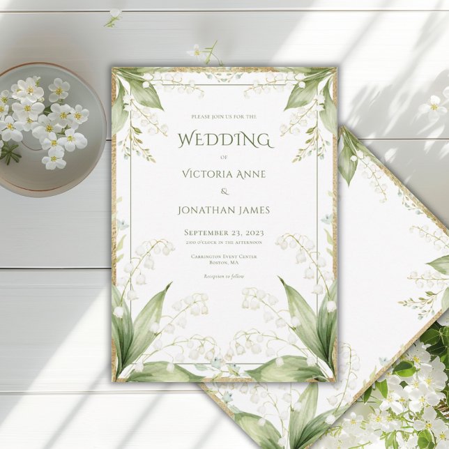 White Floral Watercolor Gold Frame Wedding Inbjudningar (Skapare uppladdad)
