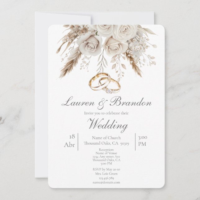 White floral Wedding invitation Inbjudningar (Framsida)