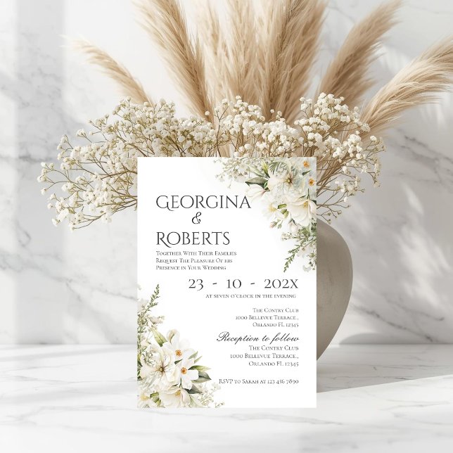 White floral wedding invitation inbjudningar (Skapare uppladdad)