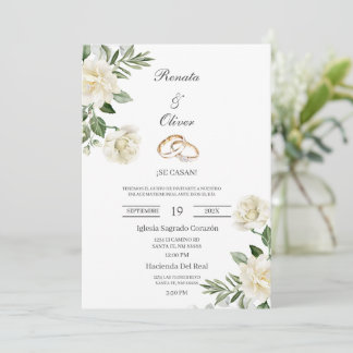 White flow wedding ring Spanish Wedding Invitation Inbjudningar