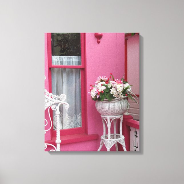 White Flower Basket på Rosa - Martha's Vineyard Canvastryck (Framsida)