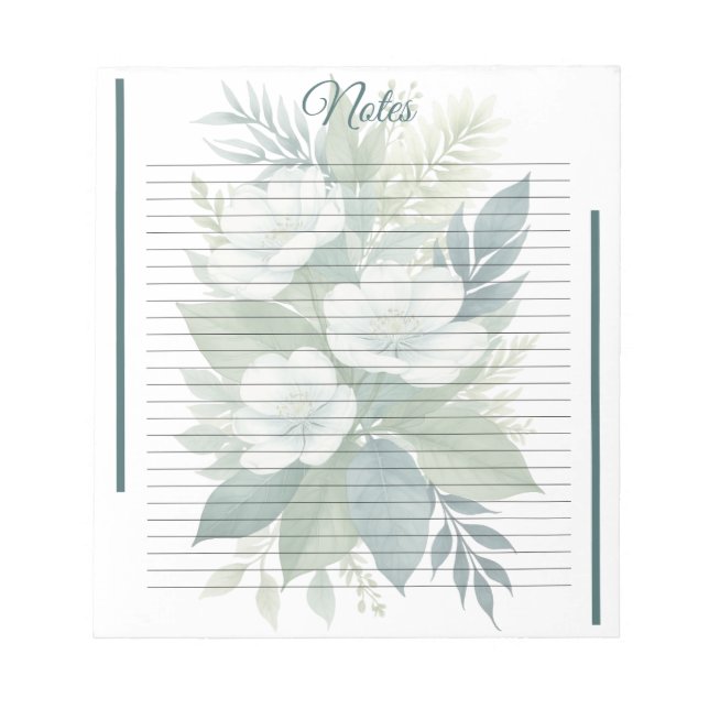 White Flower Bouquet & Green FoliageLined Notepad Anteckningsblock (Framsida)