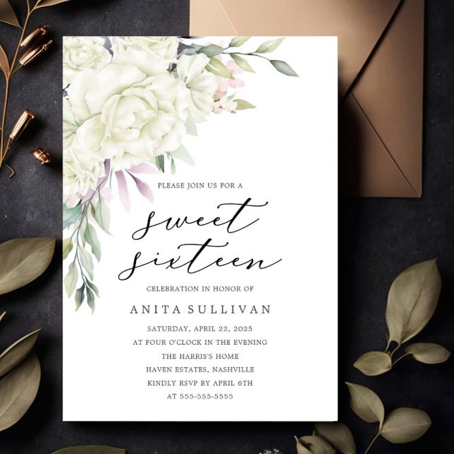 White Flower Bouquet Sweet sixteen 16 Birthday Inbjudningar (Skapare uppladdad)
