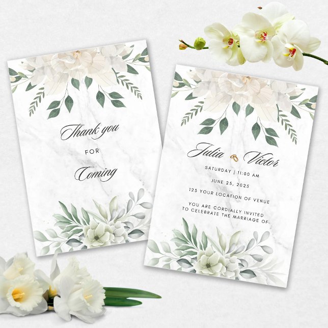 White Flower design Wedding Invition Inbjudningar (Skapare uppladdad)