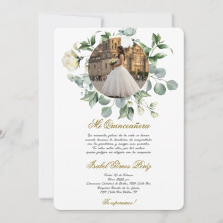 White flower dress Quinceanera with picture  Inbjudningar