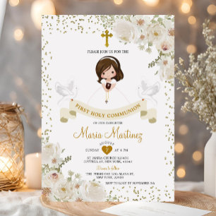White Flower Girl 1:a Heligan Communion Guld Glitt Inbjudningar