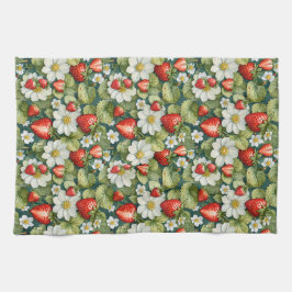 White Flower & Strawberry Kökshandduk