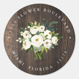 White Flower Wood Bouquet Rustic Returadress Runt Klistermärke