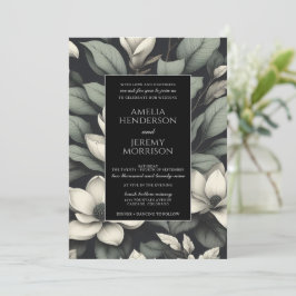 White Flowers and Greenery Details Wedding Inbjudningar
