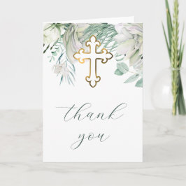 White Flowers and Greenery Religious Thank You Kort