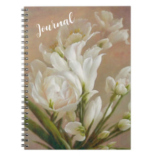 White Flowers Blommigt Art Journal Anteckningsbok