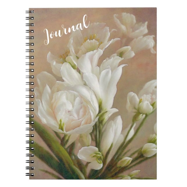White Flowers Blommigt Art Journal Anteckningsbok (Framsidan)