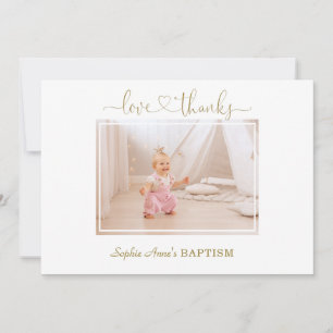White Flowers Calligraphy Girl Photo Baptism Tack Kort