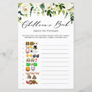 White Flowers Childrens Bok Emoji Pictionary Card