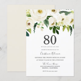 White Flowers & Cream Elegant 80:e Födelsedagsfest Inbjudningar