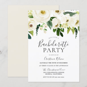 White Flowers & Cream Elegant Bachelorette Party Inbjudningar