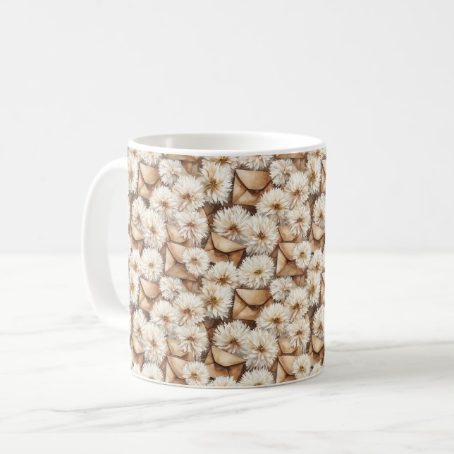 White Flowers Cream Envelopes Kaffemugg (Framsida vänster)