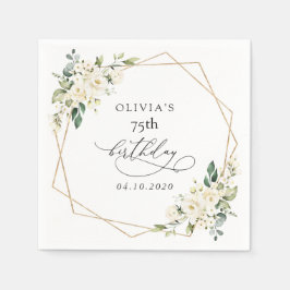 White Flowers, Cream Flowers, Boho, Birthday Pappersservett