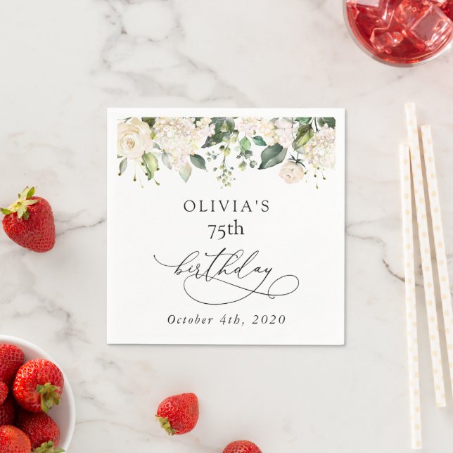 White Flowers, Cream Flowers, Boho, Birthday Pappersservett (Insitu)