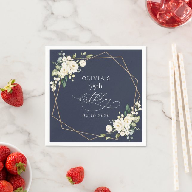 White Flowers, Cream Flowers, Boho, Birthday Pappersservett (Insitu)