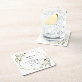 White Flowers, Cream Flowers, Boho, Birthday Underlägg Papper Kvadrat