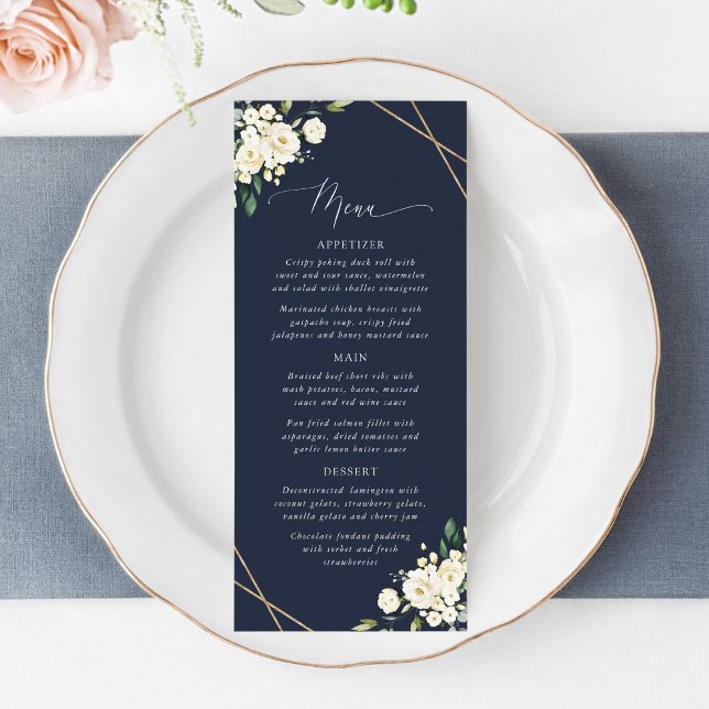 White Flowers, Cream Flowers, Bridal Shower Menu Meny (Skapare uppladdad)