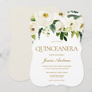 White Flowers & Cream Quinceanera Party Inbjudningar